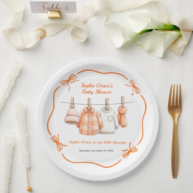 Erntedank Baby Shower Boy | Gemütliche Wäscheleine Pappteller (Hochzeit)