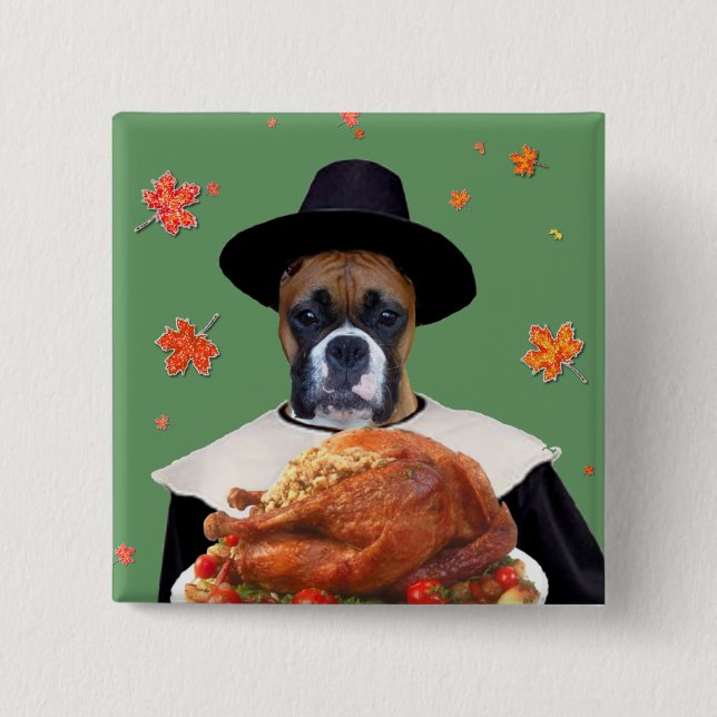 Erntedank-Boxer-Hund Button (Vorderseite)