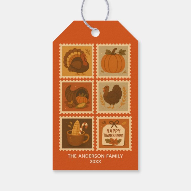 Erntedank Briefmarke Collage Personalisiert Geschenkanhänger (Rückseite)