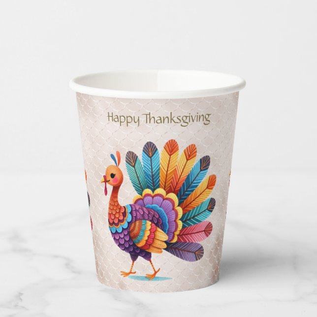Erntedank Bright Feathers Türkei Paper Cups Pappbecher (Links)