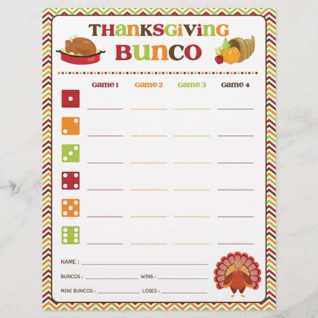 Erntedank Bunco Party Game Score Card (Vorderseite)