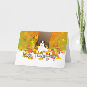 Erntedank Card - Jack Russell Herbstleaves Feiertagskarte
