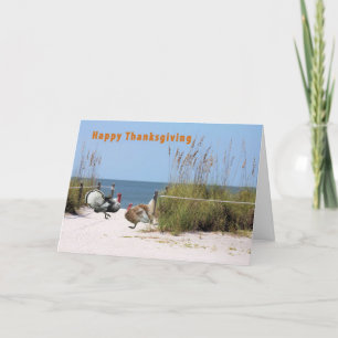 Erntedank Card, Spaß mit Truthühnern am Strand Feiertagskarte