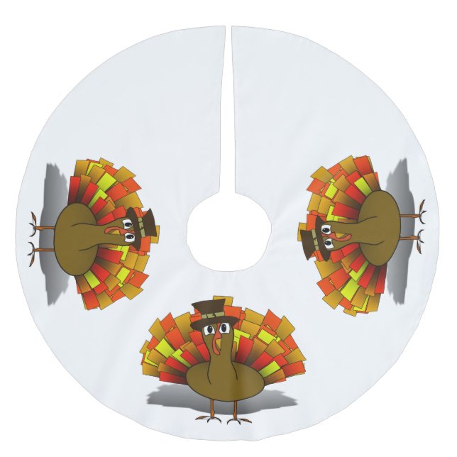 Erntedank Cartoon Türkei Pilgrim Polyester Weihnachtsbaumdecke (Vorderseite)