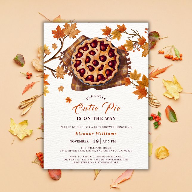 Erntedank Cherry Süsse Pie Fall Baby Dusche Einladung (Fall Cutie Pie Baby Shower Invitation Template)