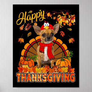 Erntedank-Chihuahua mit Truthahnkostüm Herbst Poster