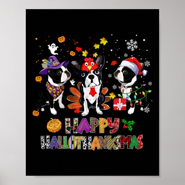 Erntedank Christmas Boston Terrier Dog Hallotha Poster (Vorne)