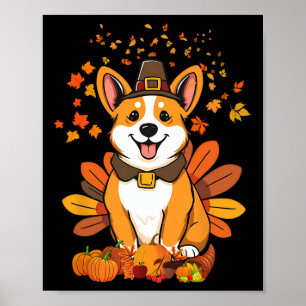 Erntedank-Corgi-Hund Truthahn 1 Poster