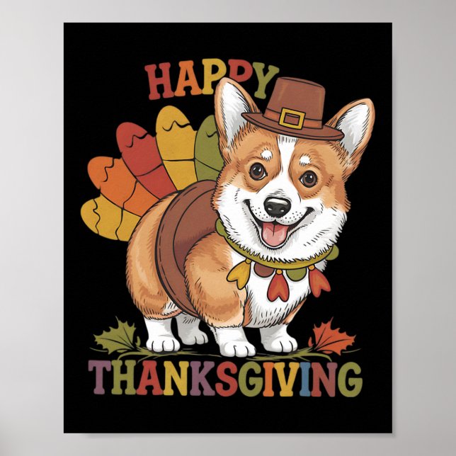 Erntedank-Corgi-Hund Truthahn  Poster (Vorne)