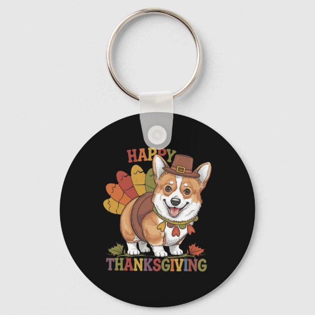 Erntedank-Corgi-Hund Truthahn  Schlüsselanhänger (Vorderseite)