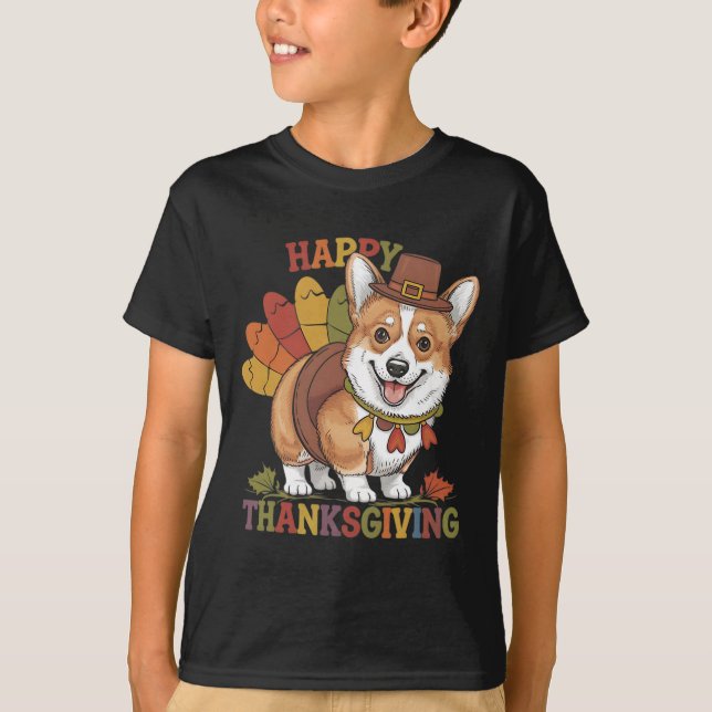 Erntedank-Corgi-Hund Truthahn  T-Shirt (Vorderseite)