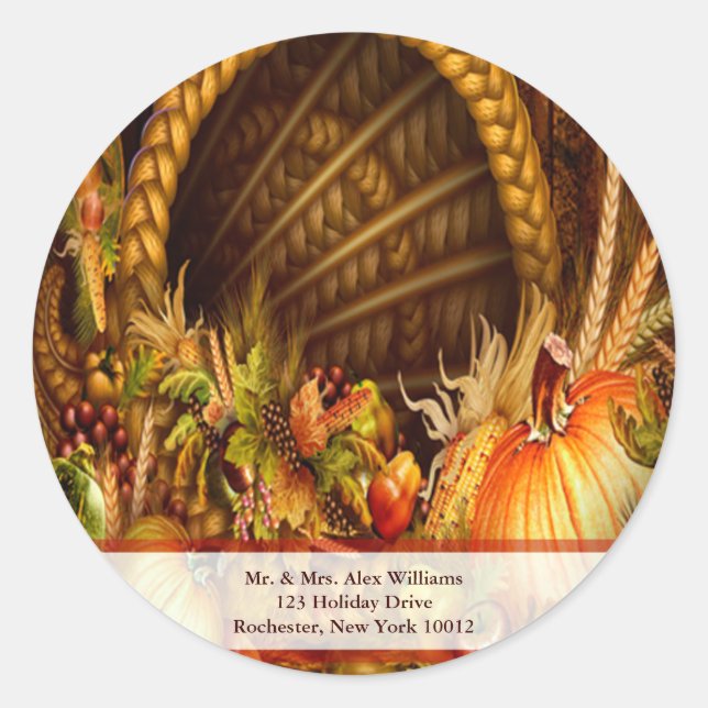Erntedank Cornucopia Address Labels Runder Aufkleber (Vorderseite)