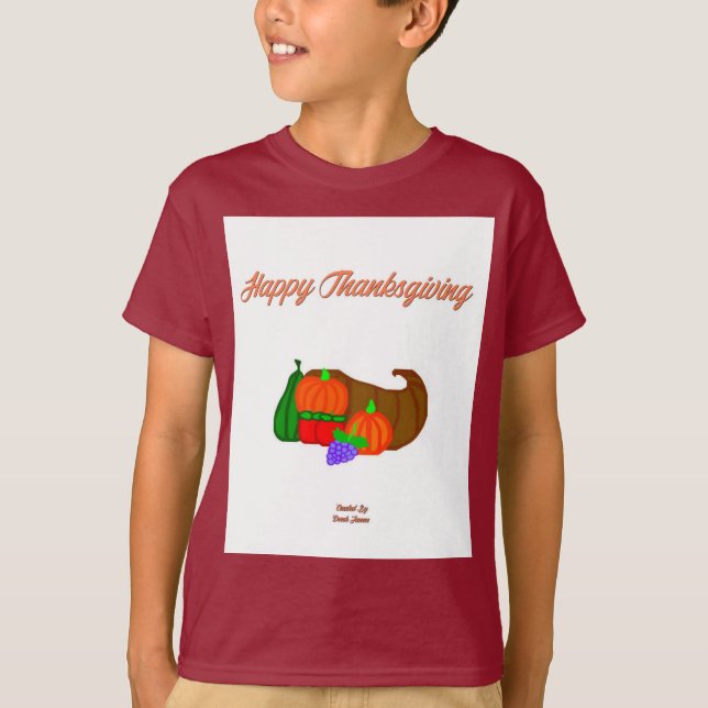 Erntedank Cornucopia Boys Maroon Basic T Shirt (Vorderseite)