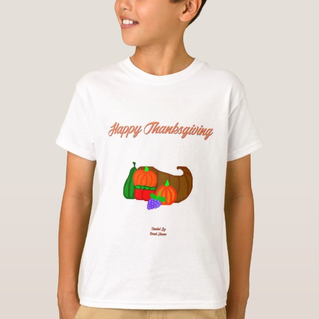 Erntedank Cornucopia Boys White Basic T Shirt (Vorderseite)