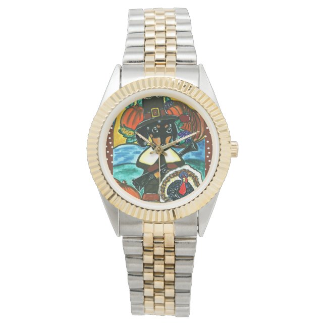 Erntedank Dackel Armbanduhr (Vorderseite)