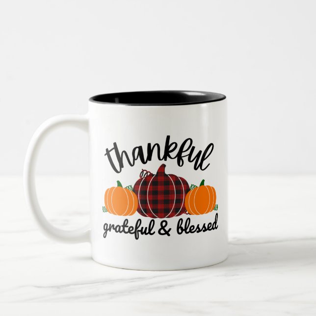 Erntedank Dankbar Zweifarbige Tasse (Links)