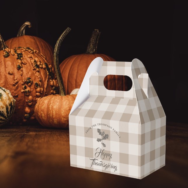 Erntedank Dankbarkeit Familienname Taupe Kariert Geschenkschachtel (Thanksgiving Gratitude Family Name Taupe Plaid Favor Box)