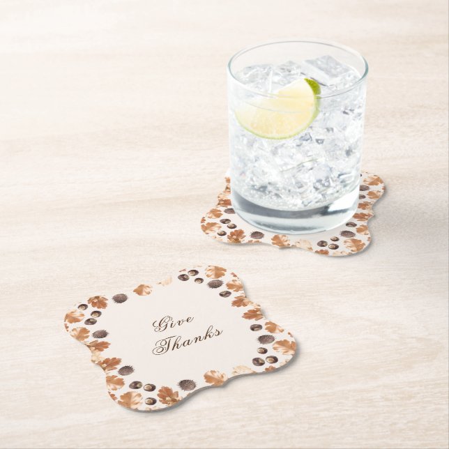 Erntedank danken Zitat Brown Blätter Conker Untersetzer (Vor Ort)