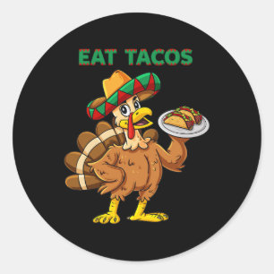 Erntedank Day Turkey Eat Tacos Mexican Sombrero Runder Aufkleber