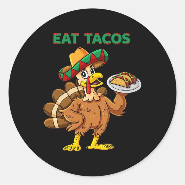 Erntedank Day Turkey Eat Tacos Mexican Sombrero Runder Aufkleber (Vorderseite)