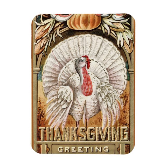 Erntedank Day White Turkey & Pumpkin Greetings Magnet (Vertikal)