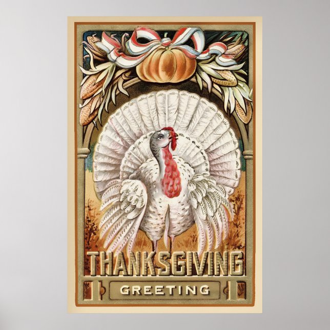 Erntedank Day White Turkey & Pumpkin Greetings Poster (Vorne)