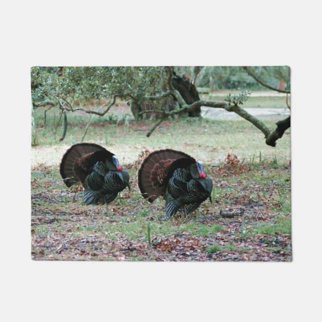 Erntedank Day Wild Trukeys auf einem offenen Feld Fußmatte (Vorderseite)