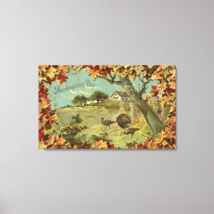 Erntedank DayFallen Blätter und Truthähne Leinwanddruck