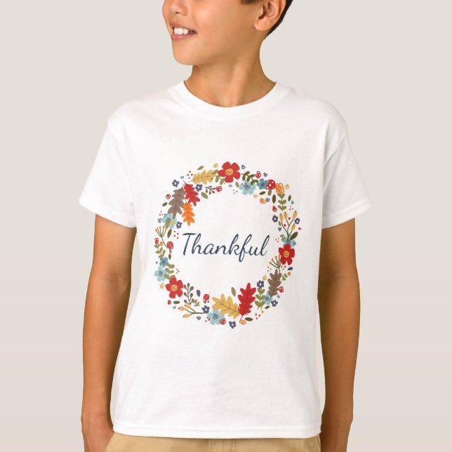 Erntedank Der glückliche Fall Wreath Kinder Urlaub T-Shirt (Vorderseite)