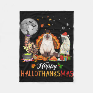 Erntedank der Niedlichen Katze zu Halloween-Herbst Fleecedecke