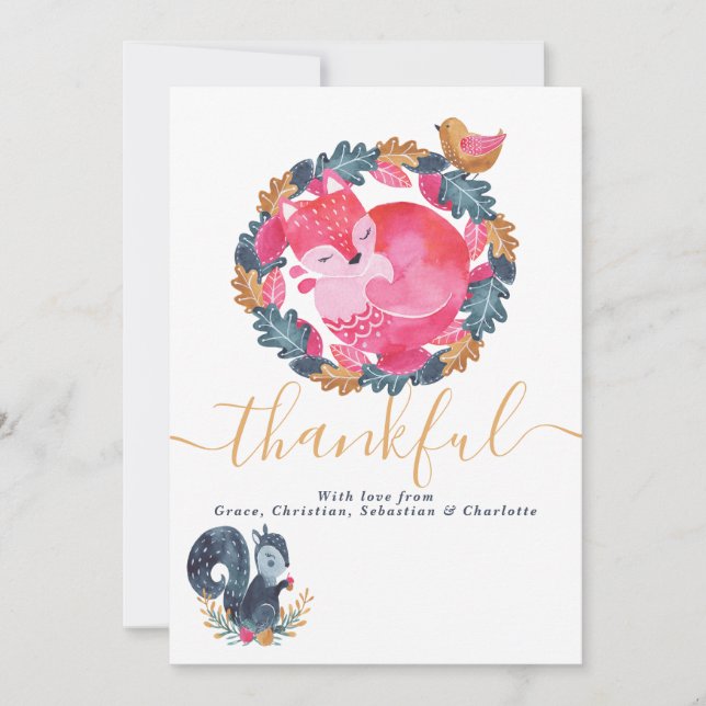 Erntedank der Waldtiere Feiertagskarte (Vorderseite)