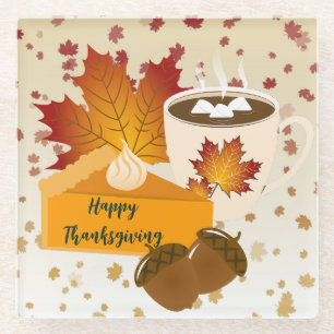 Erntedank Dinner Cuisine Pumpkin Pie Hot Cocoa Glasuntersetzer