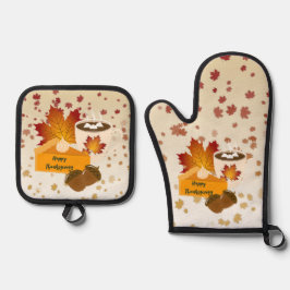 Erntedank Dinner Cuisine Pumpkin Pie Hot Cocoa Ofenhandschuh & Topflappen-Set