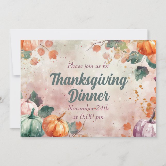 Erntedank Dinner Einladung Aquarellpumpen (Vorderseite)