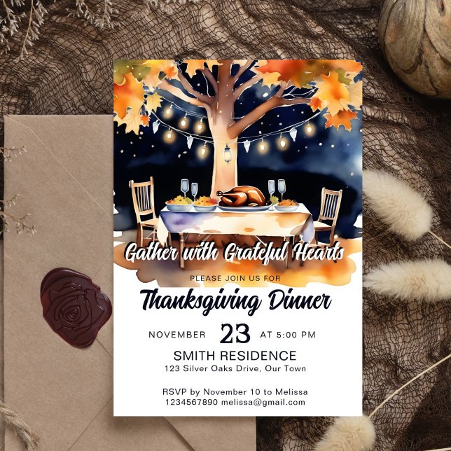 Erntedank-Dinner-Gartentisch unter Sternen Einladung (Thanksgiving dinner party editable template invitation digital download dinner table under stars)