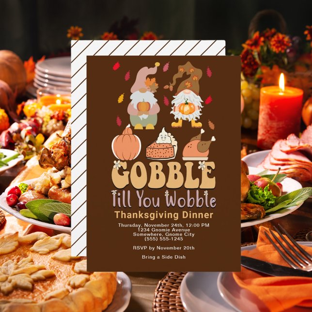 Erntedank Dinner Gnomes Gobble Angebotseinladung Feiertagskarte (Thanksgiving Dinner Gnomes Gobble Quote Invitation)