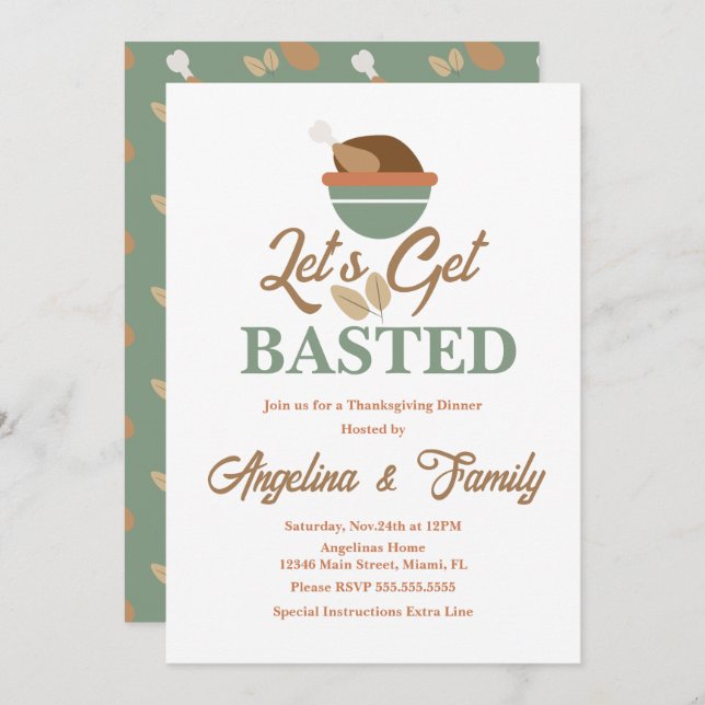 Erntedank Dinner Lasse "Get Basted Turkey Bowl" Einladung (Vorne/Hinten)