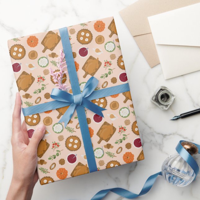 Erntedank Dinner Meetingmuster Rosa Geschenkpapier (Schenken)