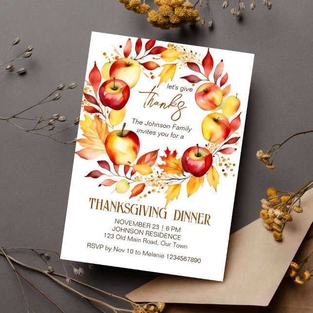 Erntedank Dinner Party Apfelschablone Einladung (Thanksgiving dinner party editable template invitation digital download apple fall leaves wreath )