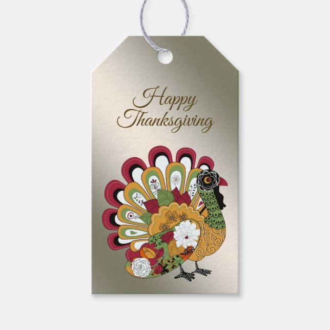Erntedank Dinner Party Farbenfrohe Blüte Türkei Geschenkanhänger (Vorderseite)