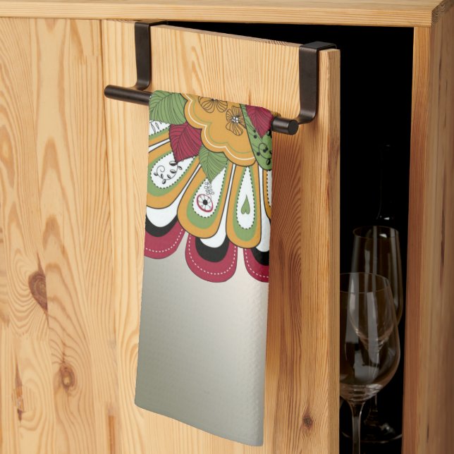 Erntedank Dinner Party Farbenfrohe Blüte Türkei Geschirrtuch (Drittel gefaltet)