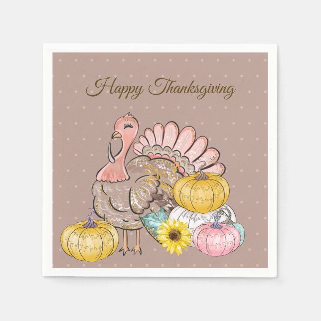 Erntedank Dinner Party Türkei Pumpkins Pink Tan Serviette (Vorderseite)