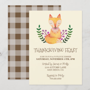 Erntedank Dinner Party Watercolor Fox Einladung