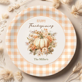 Erntedank Dinner Pumpkin Gingham Pastel Pappteller