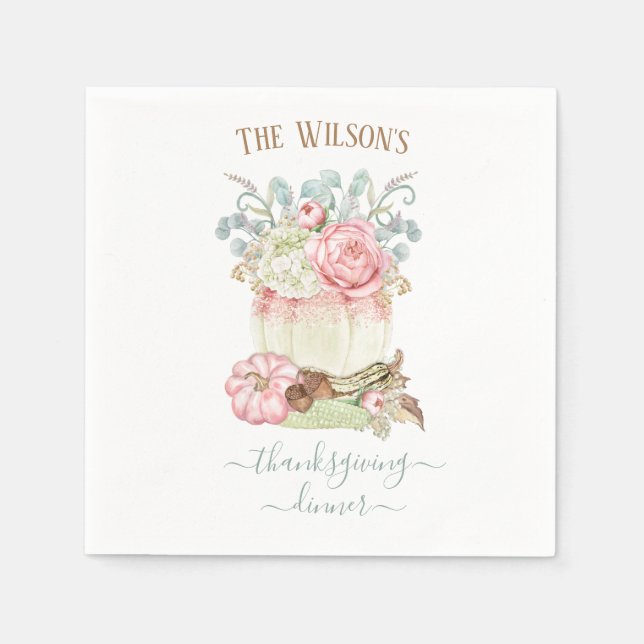 Erntedank Dinner Pumpkin Pink Green Serviette (Vorderseite)