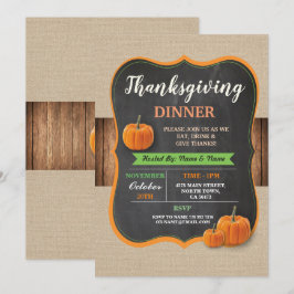 Erntedank Dinner Pumpkin Rustic Wood Einladung