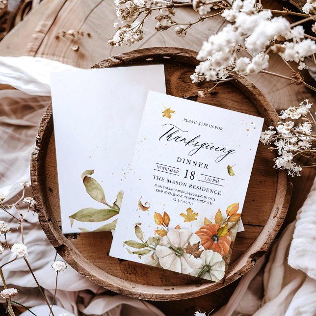 Erntedank Dinner Pumpkin Thema Einladung (Rustic Thanksgiving Dinner Invitation)