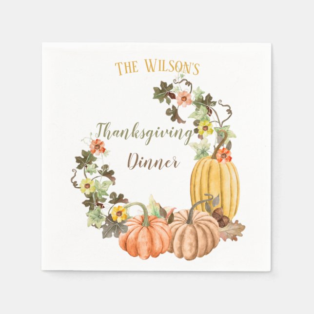 Erntedank Dinner Pumpkin Vines Napkins Serviette (Vorderseite)