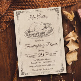 Erntedank Dinner Türkei Rustikaler Vintager Fall Einladung