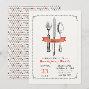 Erntedank Dinner Utensitis Peach Gray Einladung